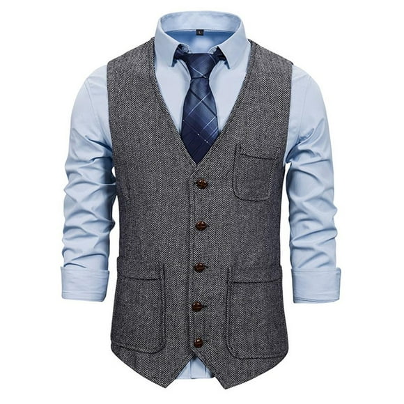 Wool Blend Tweed  Vest Jacket Gilet Formal Casual Mens Waistcoat Waistcoats